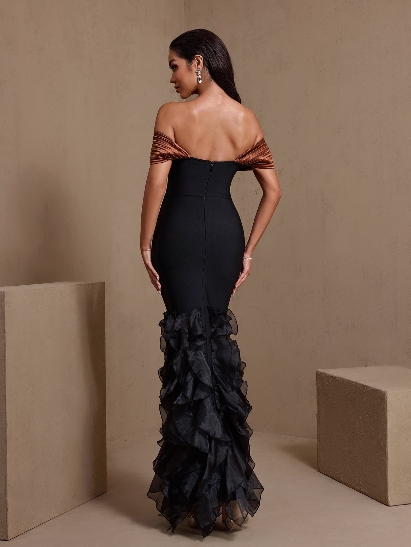 Rhinestone Rippled Edge Slit Bandage Dress