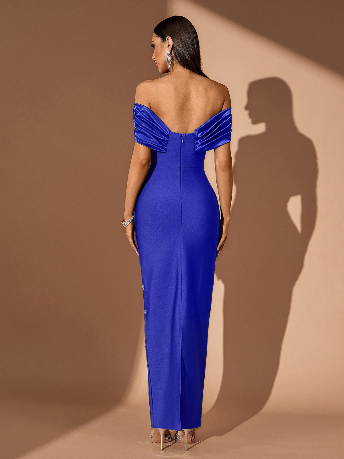 Off-Shoulder Crystal Bandage Maxi Dress, back view
