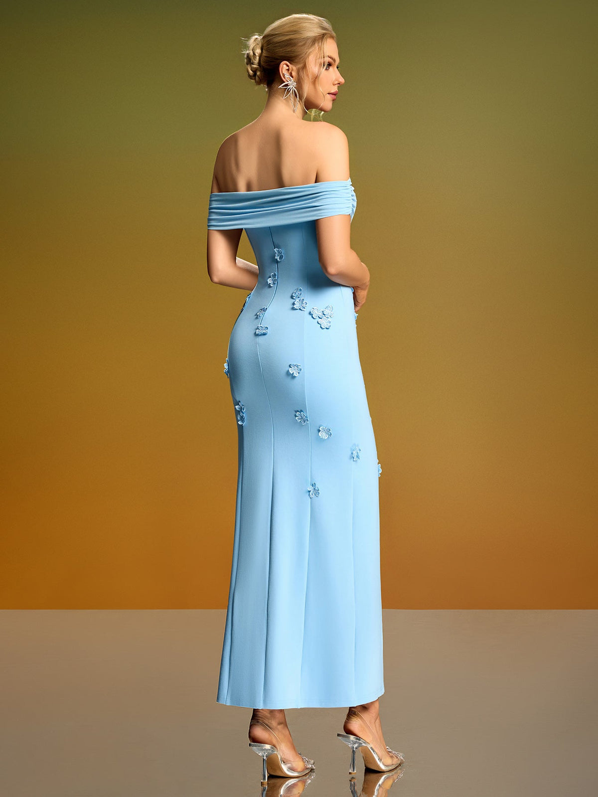Off-Shoulder Floral Cocktail Dress, detail view