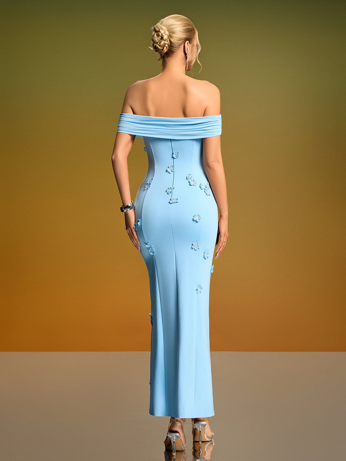 Off-Shoulder Floral Cocktail Dress, front full-length view