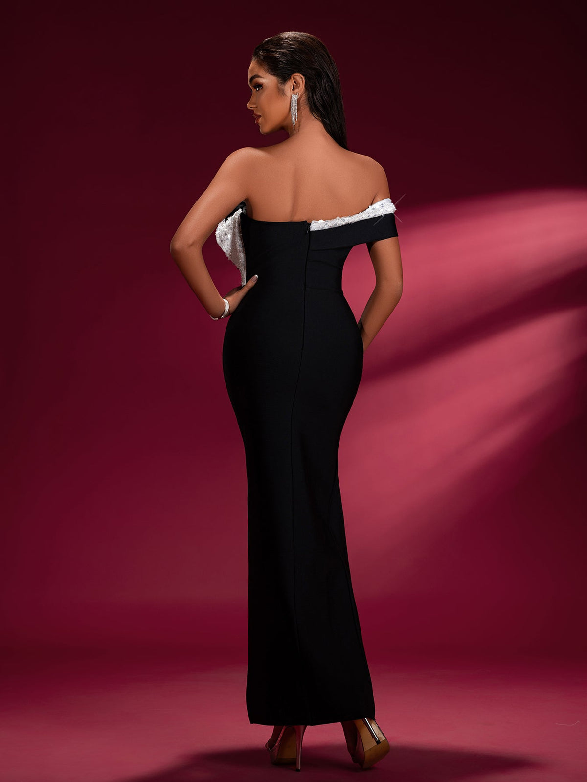 Off-Shoulder High-Slit Bandage Dress, side view