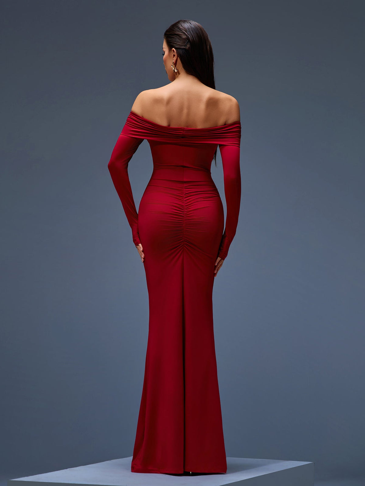 Off-Shoulder Ruched Mermaid Maxi Dress, side view