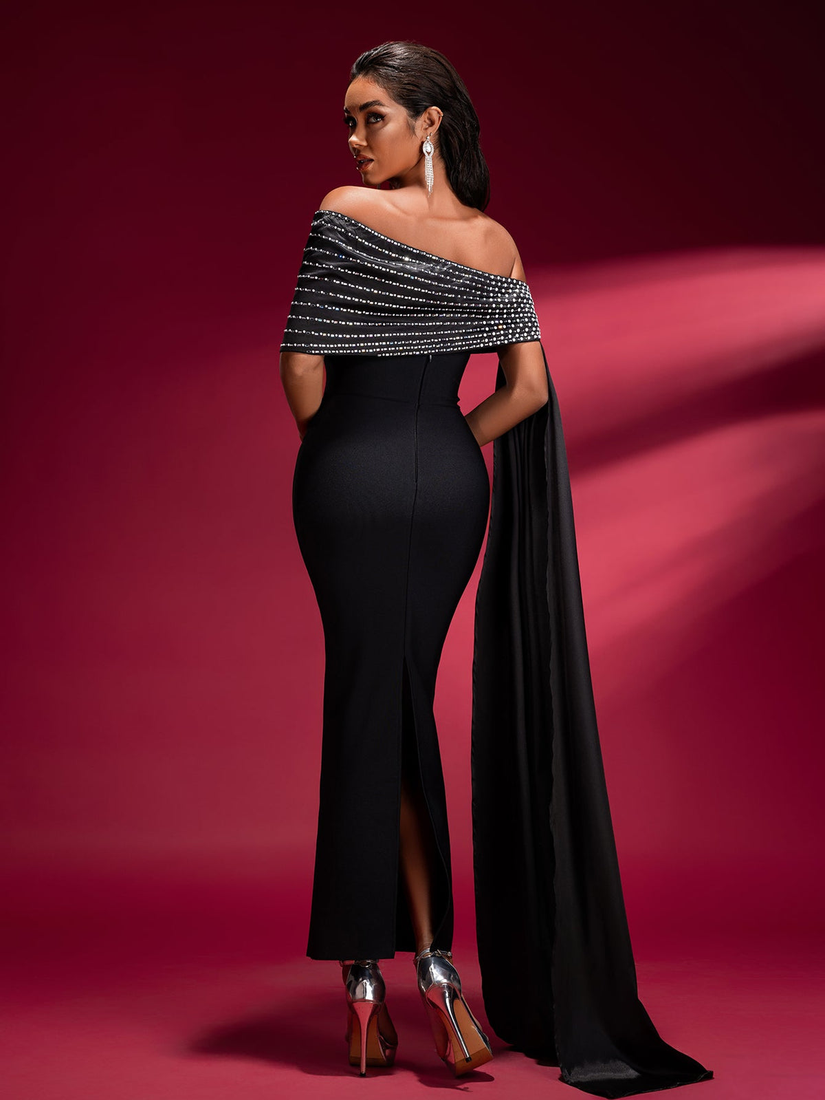 One-Shoulder Chain Bandage Maxi Dress, detail view