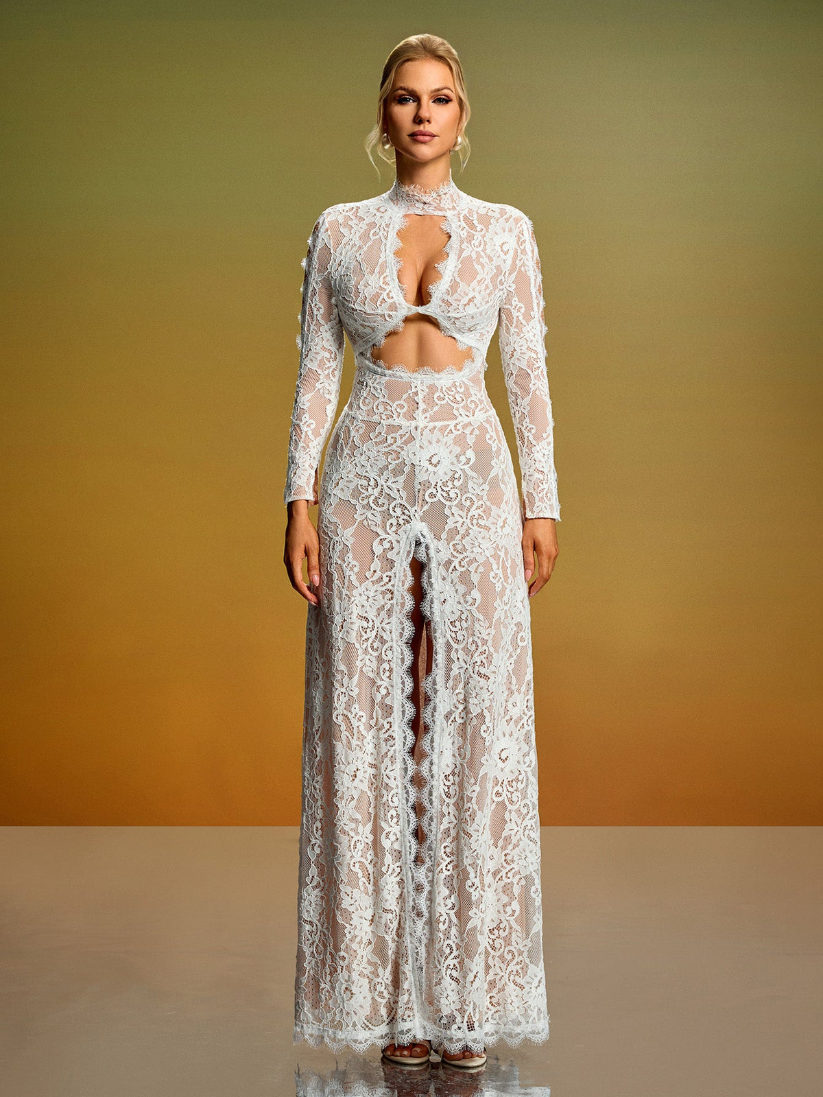Open-Back Lace Cutout Maxi Dress, front full-length view
