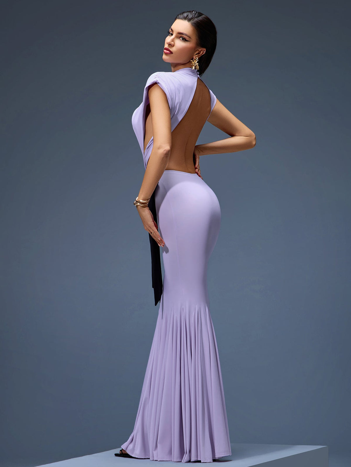 Open-Back Maxi Dress with Bow Detail, front view