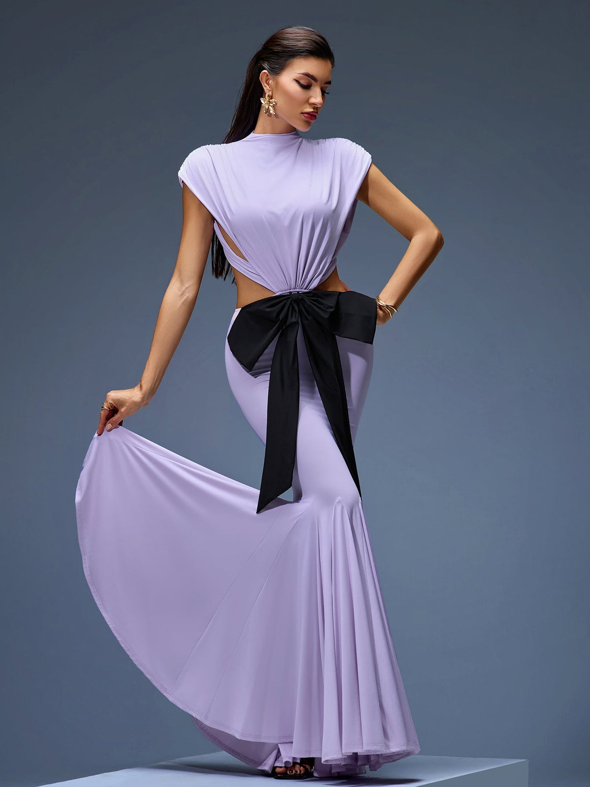 Open-Back Maxi Dress with Bow Detail, front full-length view