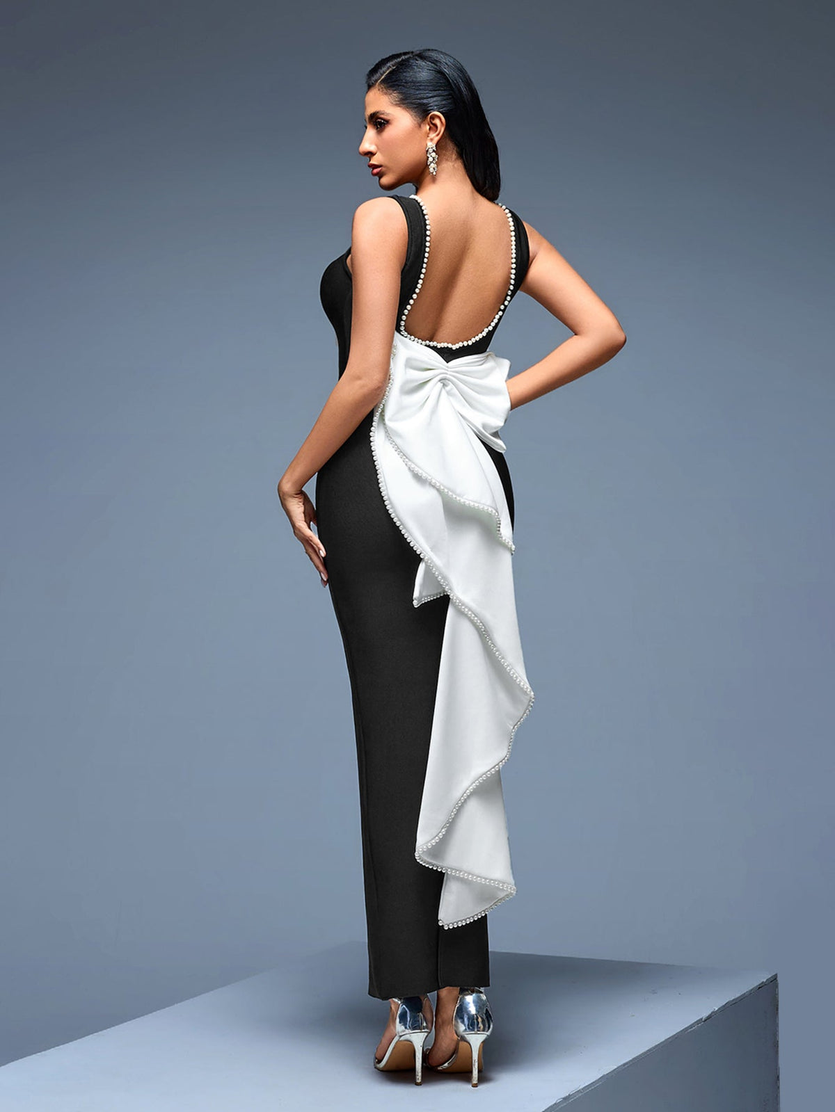 Oversized Bow Open-Back Bandage Maxi Dress, front view