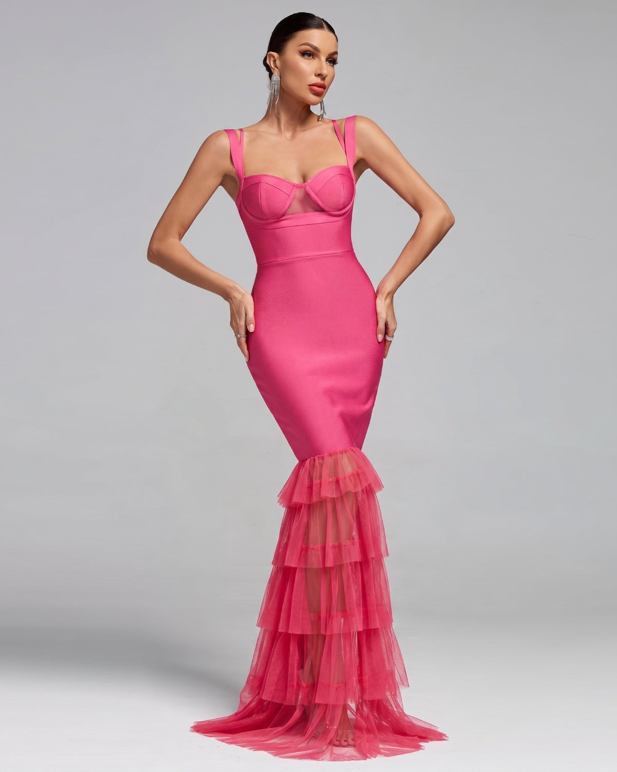 Strappy Cutout Tulle Bandage Maxi Dress