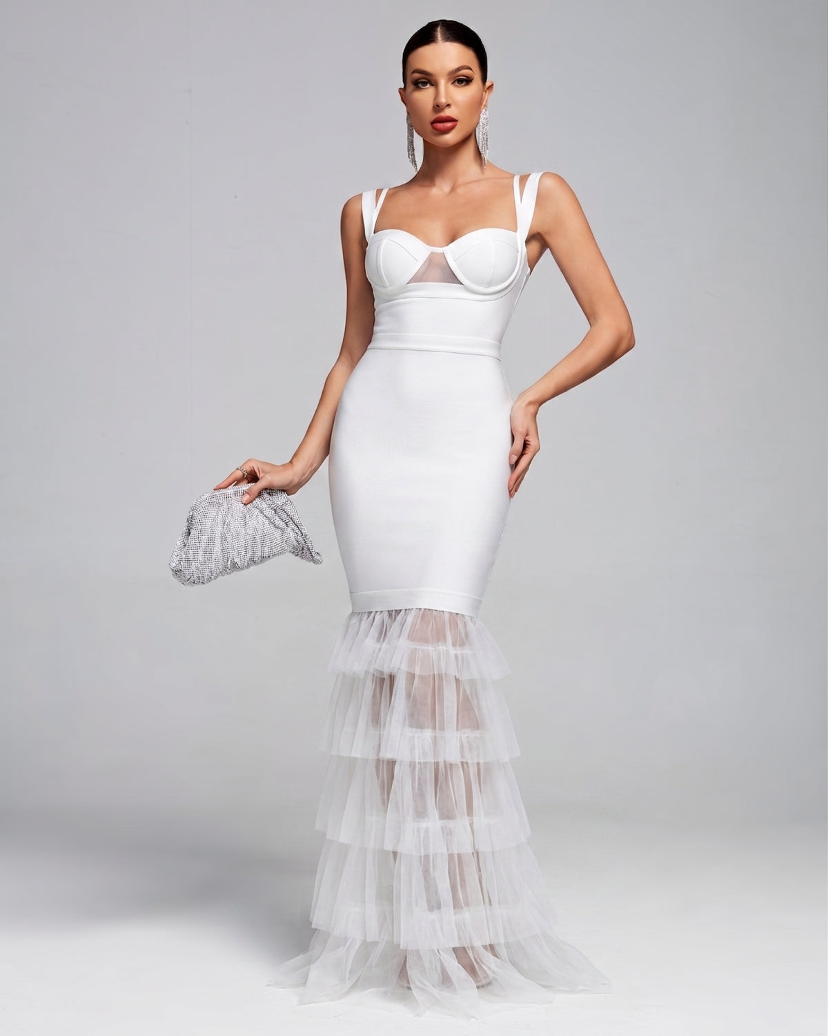 Strappy Cutout Tulle Bandage Maxi Dress