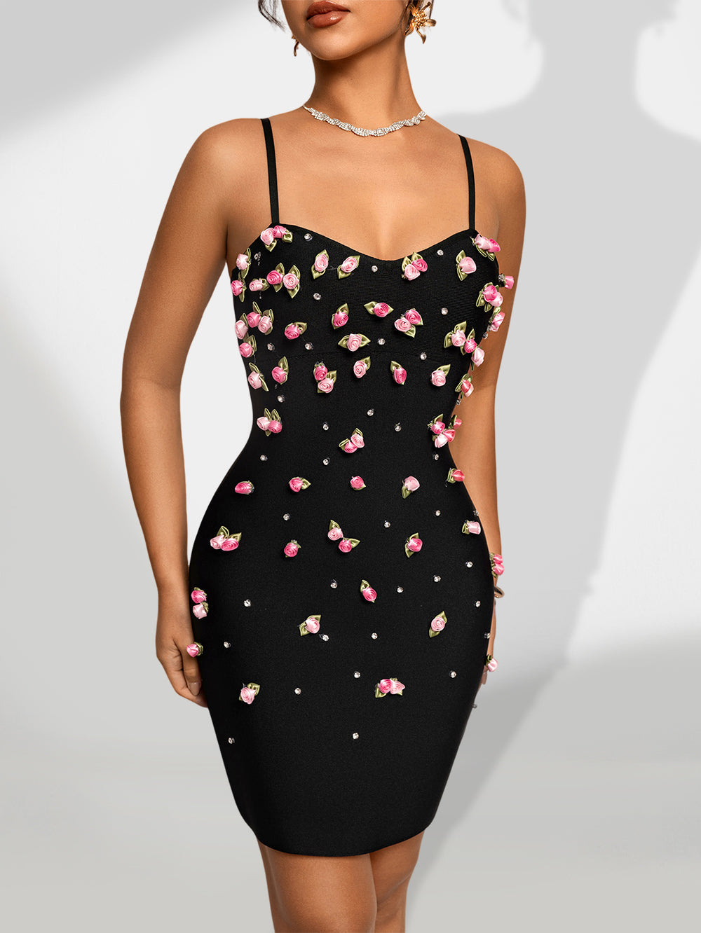 3D Flowers Backless Bandage Dress