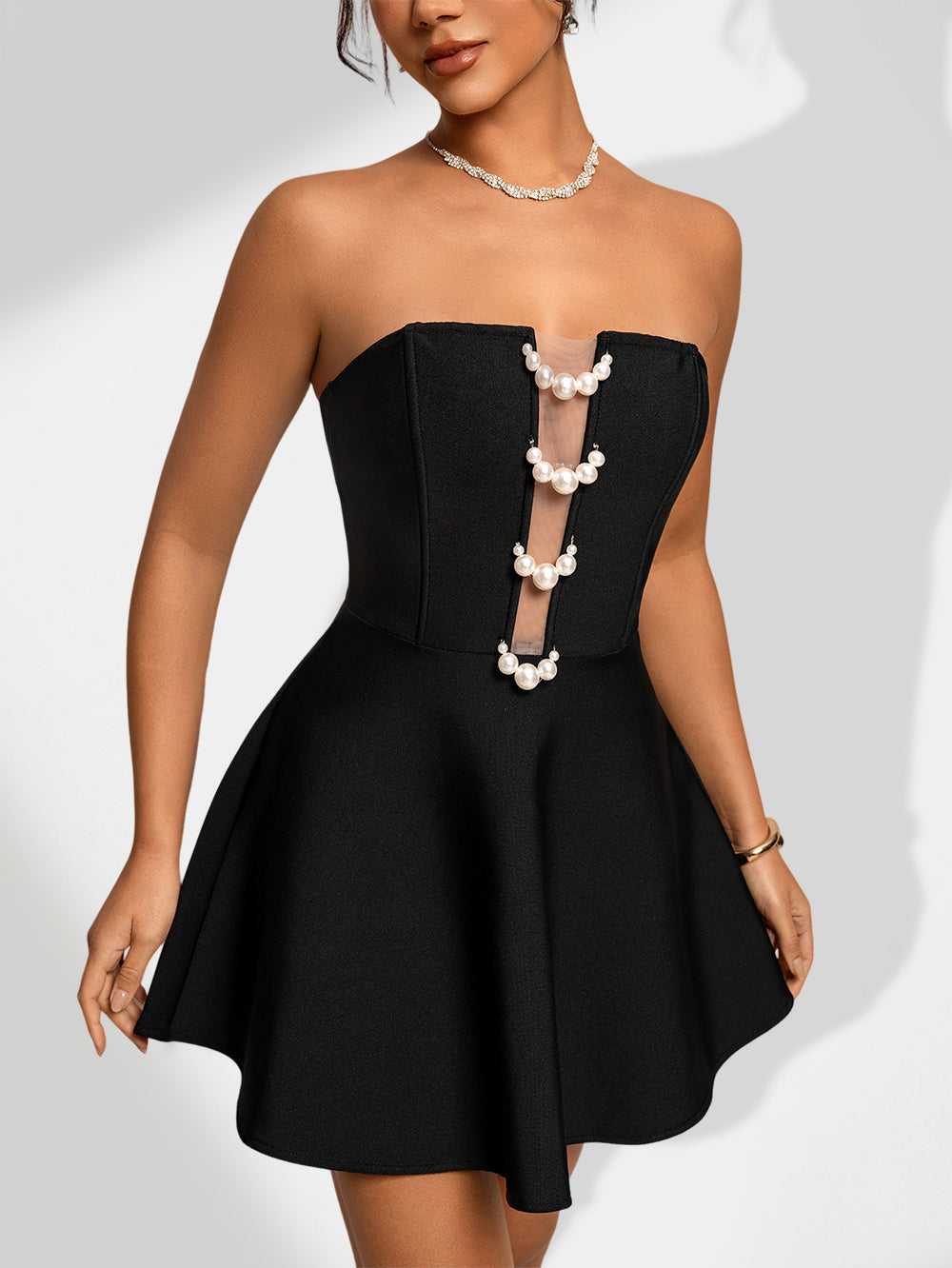 Pearl Embellished A-line Bandage Dress