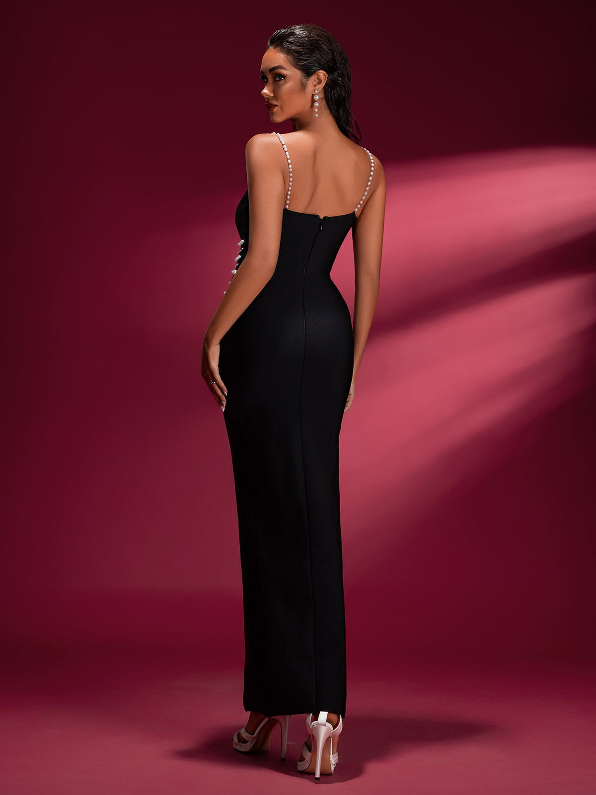 Pearl Chain Cutout Bandage Maxi Dress, detail view