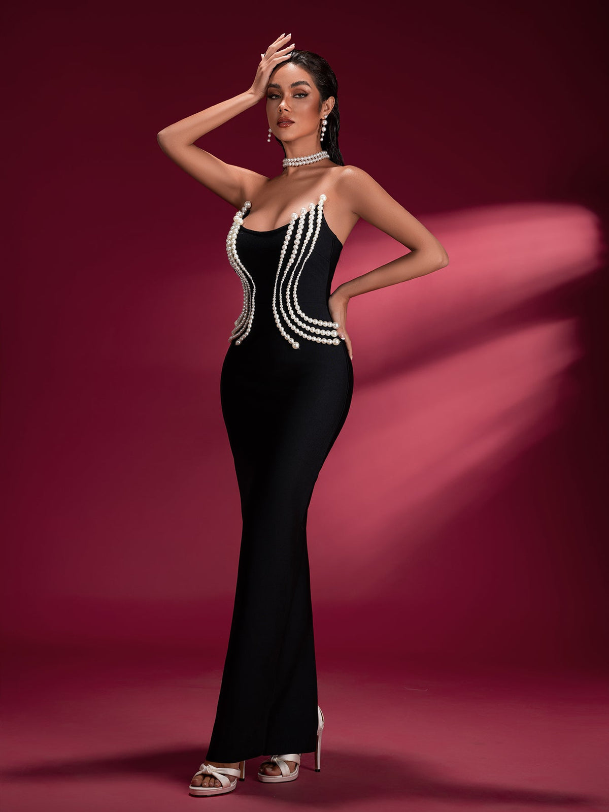 Pearl Detail Bandage Maxi Dress, side view
