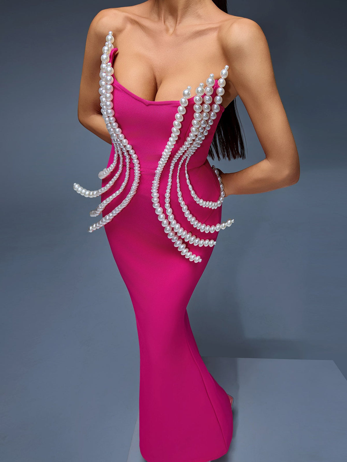 Pearl Embellished Bandage Maxi Dress, back view