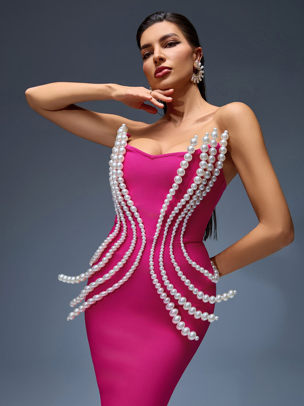 Pearl Embellished Bandage Maxi Dress, detail view