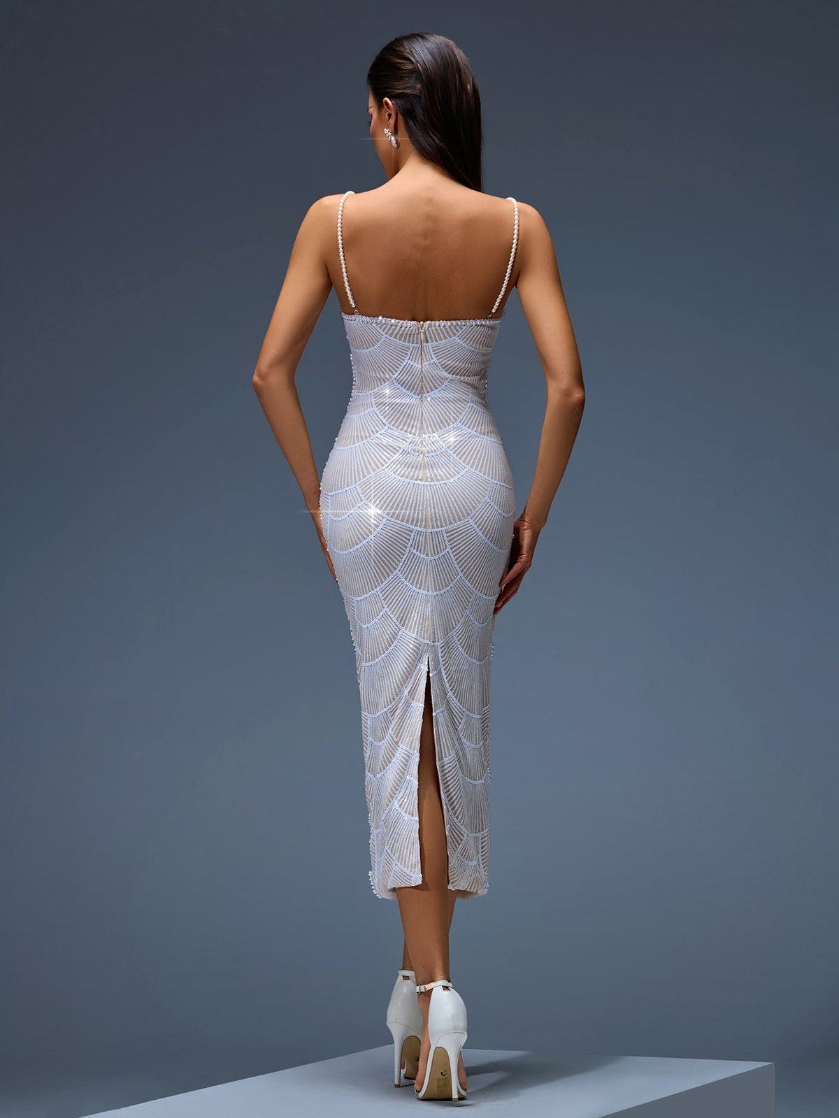 Pearl Sequin Cutout Midi Dress, side view