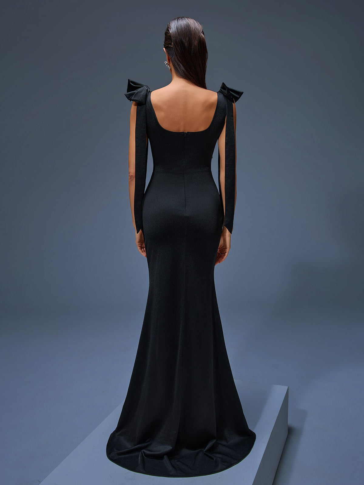 Rhinestone Detail High-Slit Evening Dress, side view