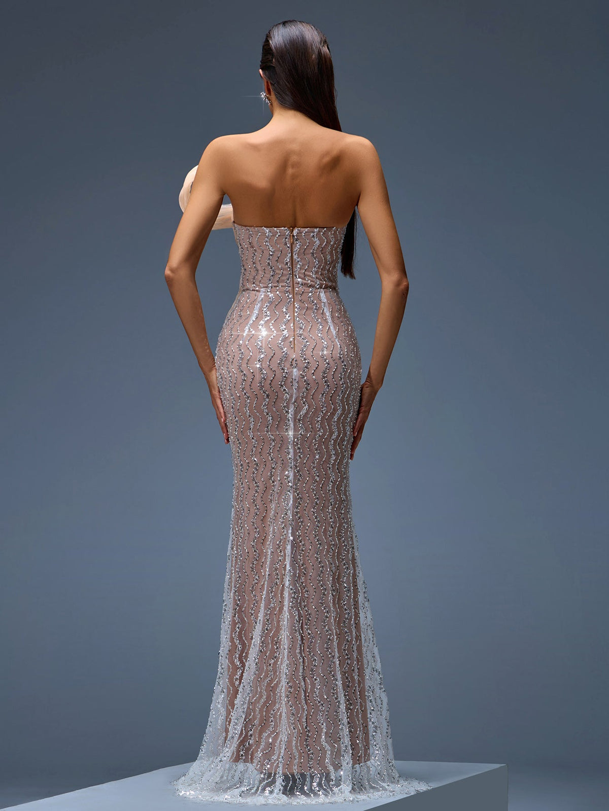 Rhinestone Ripple Ruffled Maxi Gown, side view