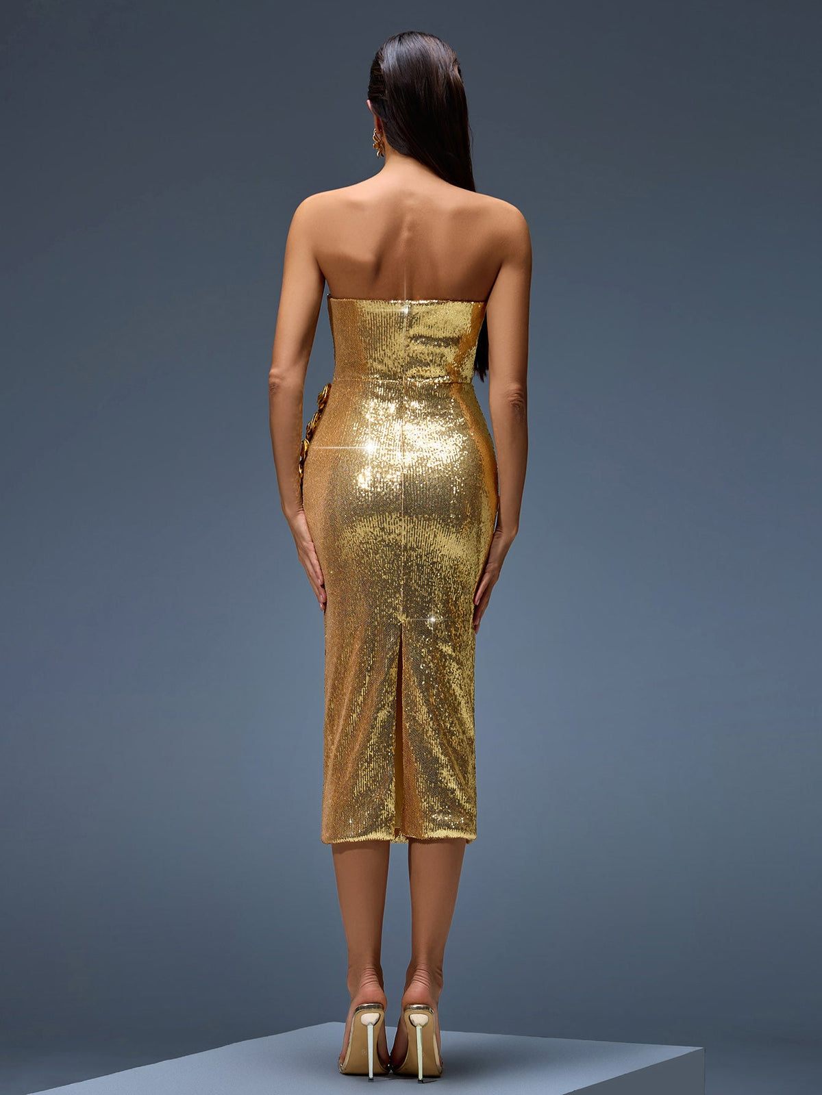Sequin 3D Floral Midi Dress, side view