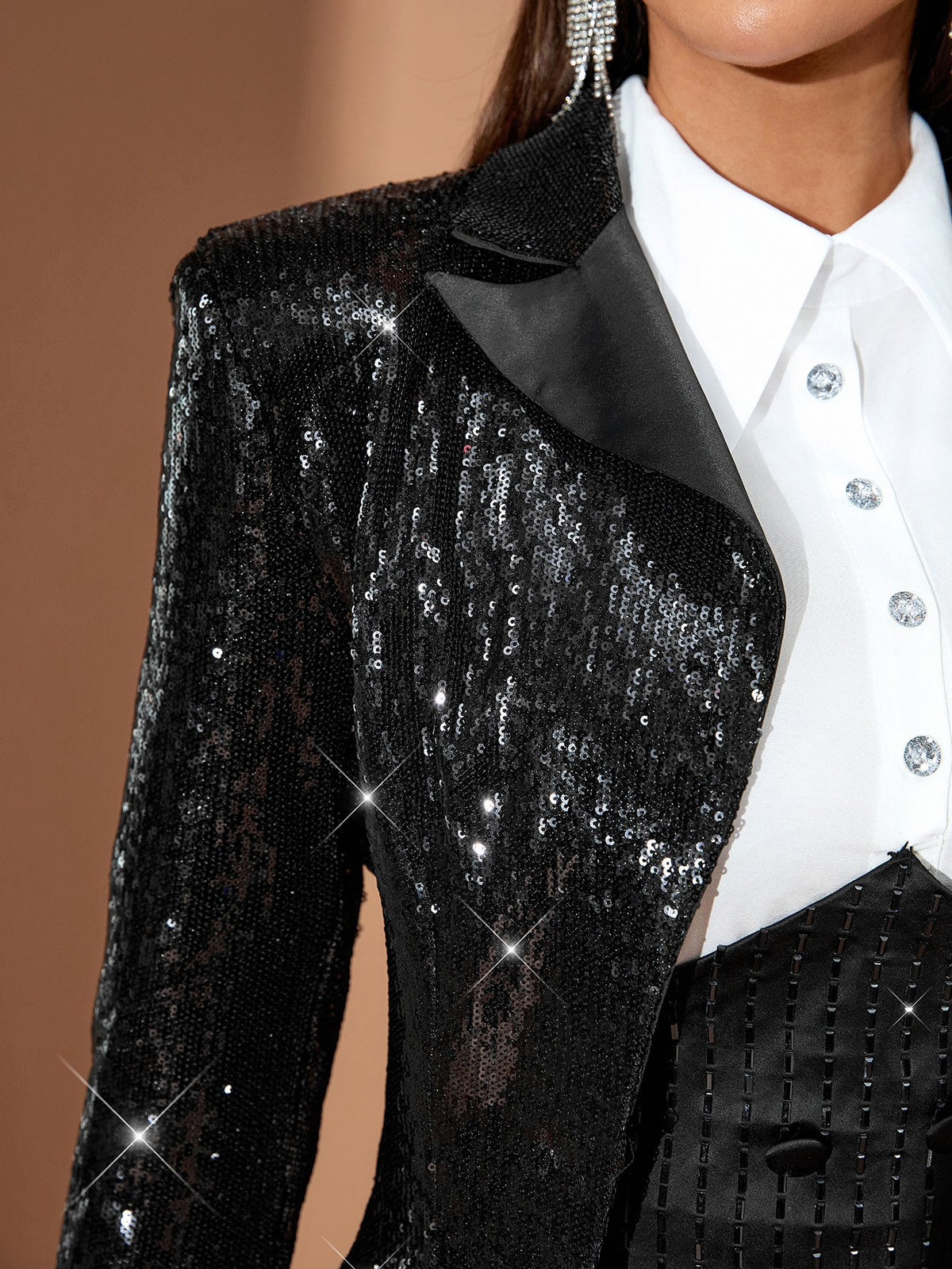 Sequin Blazer Mini Shirt Dress Set, detail view