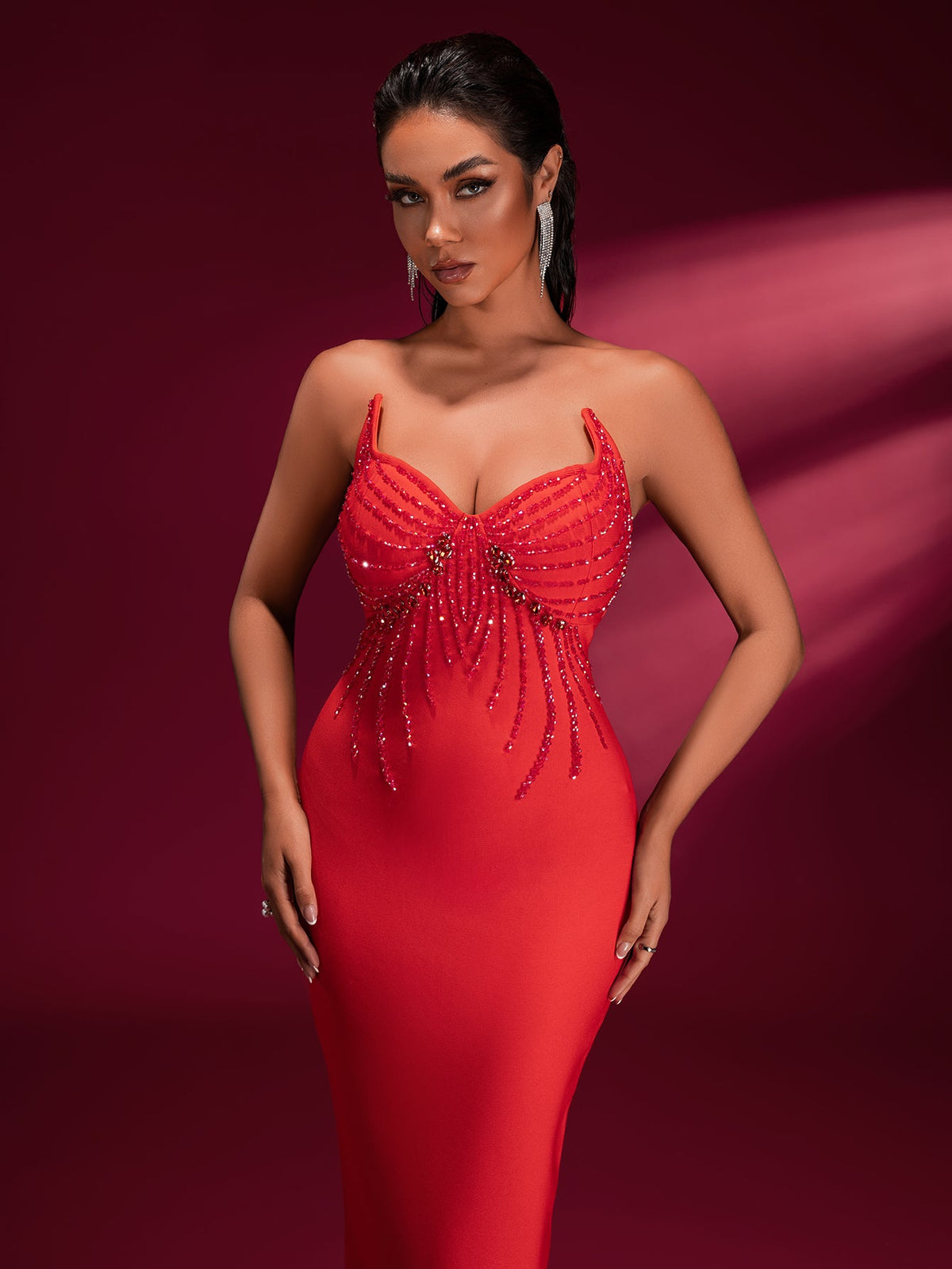 Sequin Chain Open-Back Bandage Dress, front view
