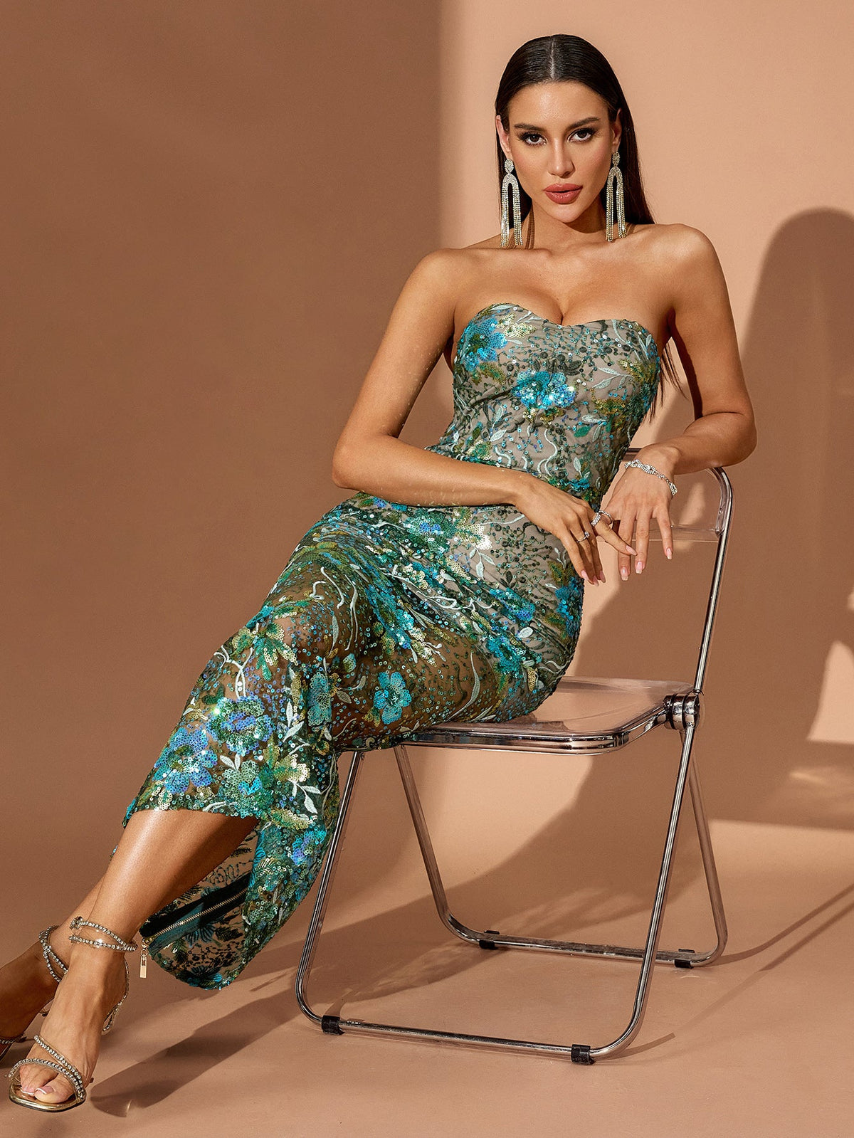 Strapless Dahlia Sequin Midi Dress, side view