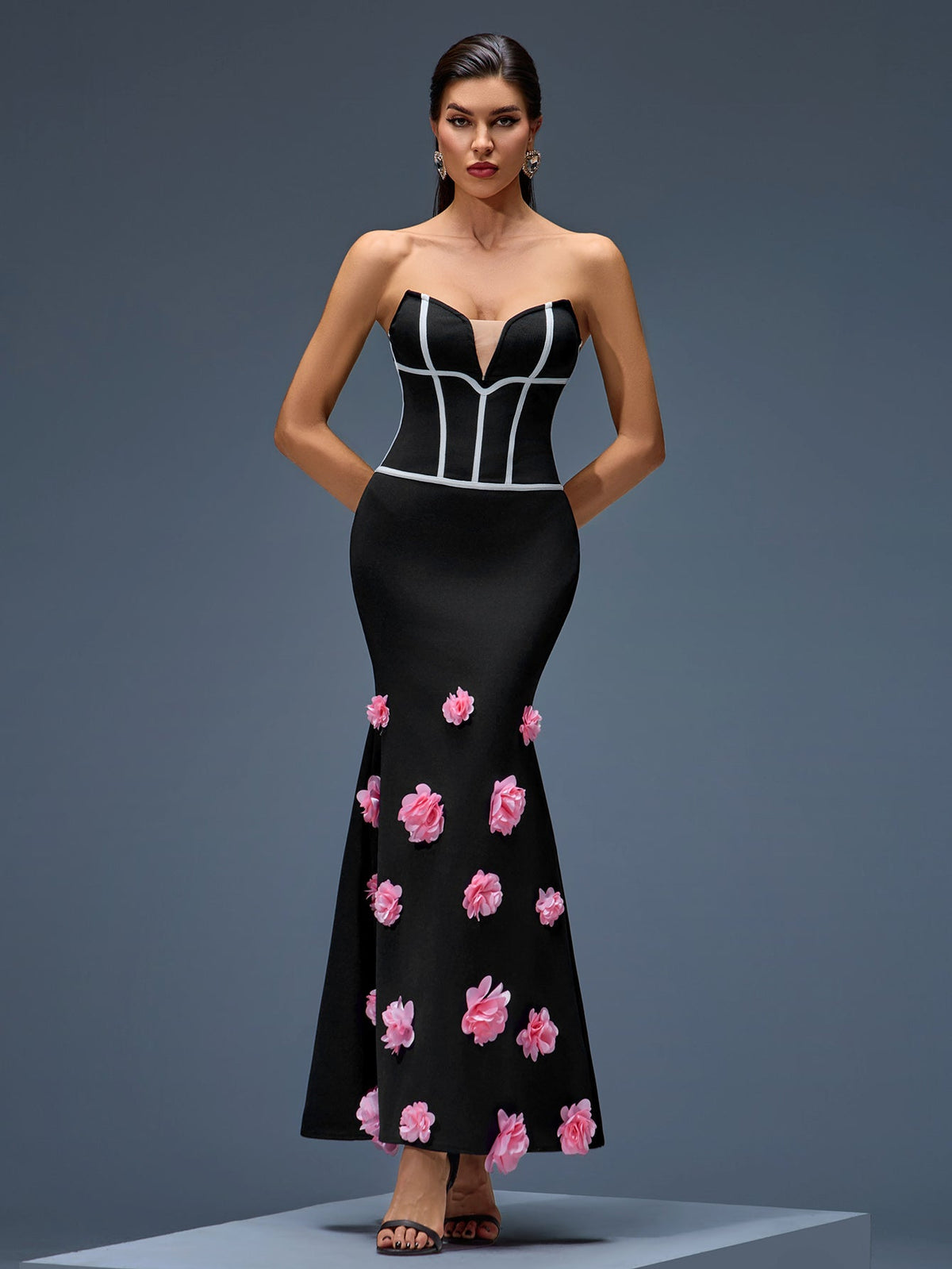 Strapless Floral Bandage Mermaid Dress, back detail view