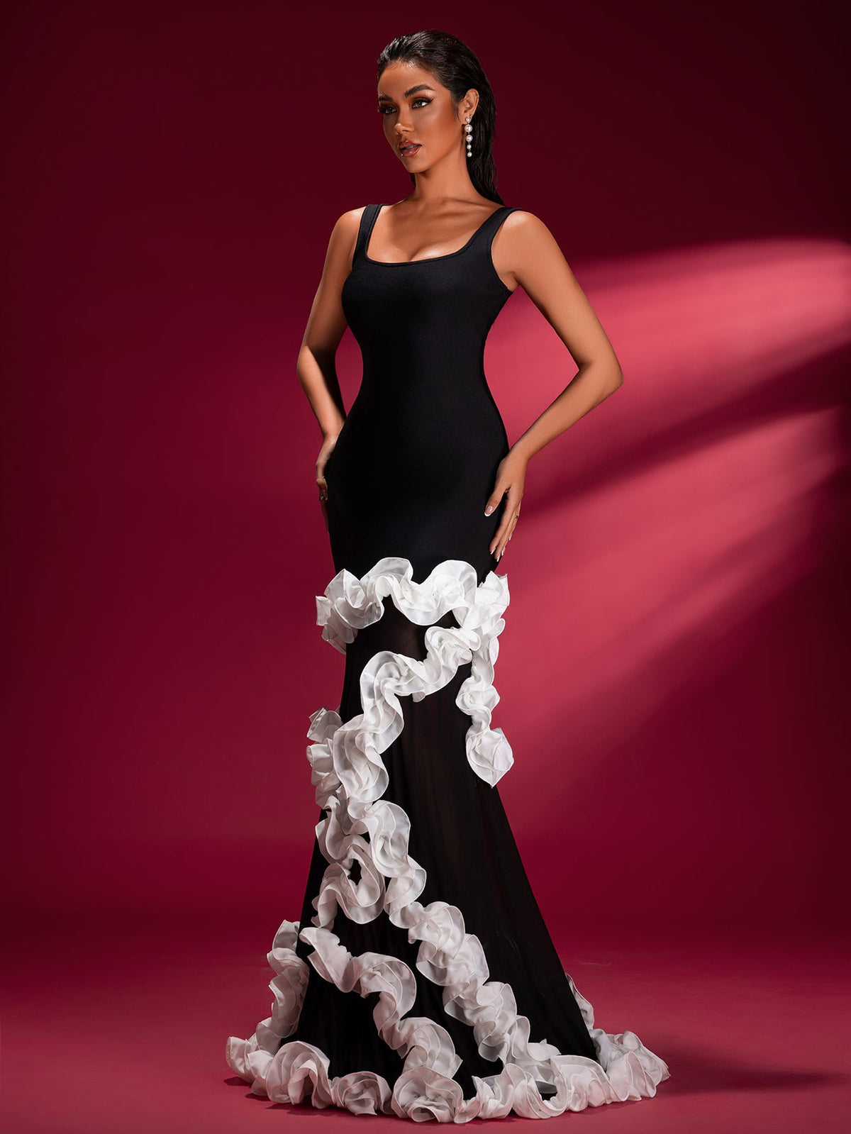 Wisteria Appliqué Bandage Maxi Dress, side view