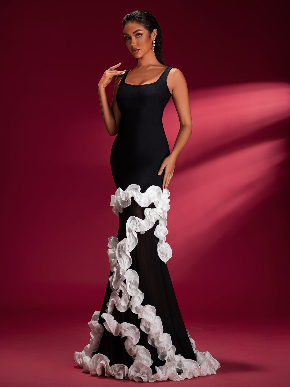 Wisteria Appliqué Bandage Maxi Dress, back detail view