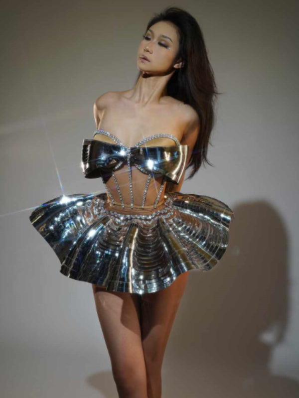 Futuristic Metallic Texture Corset Set