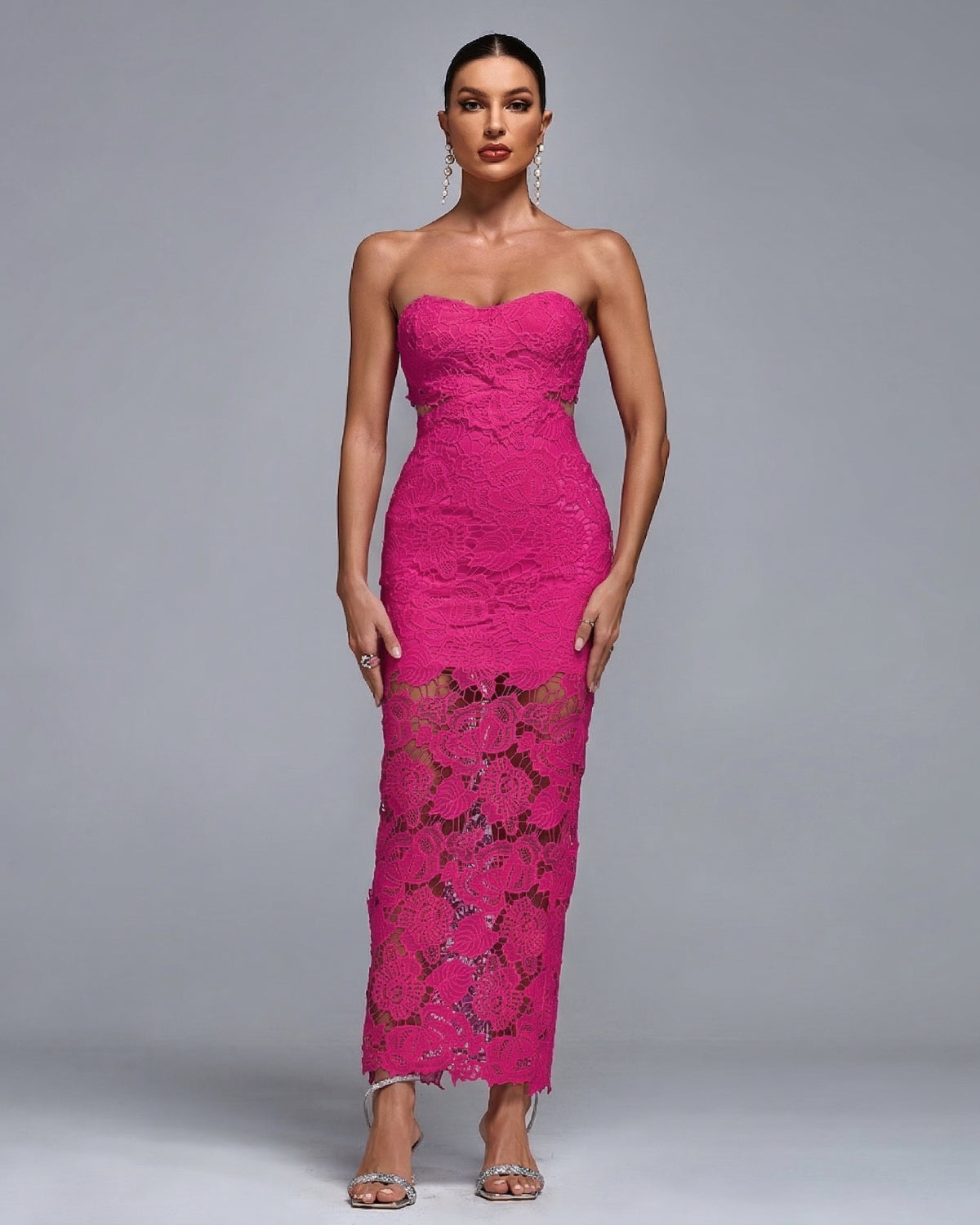 Lace Floral Cutout Bustier Maxi Dress