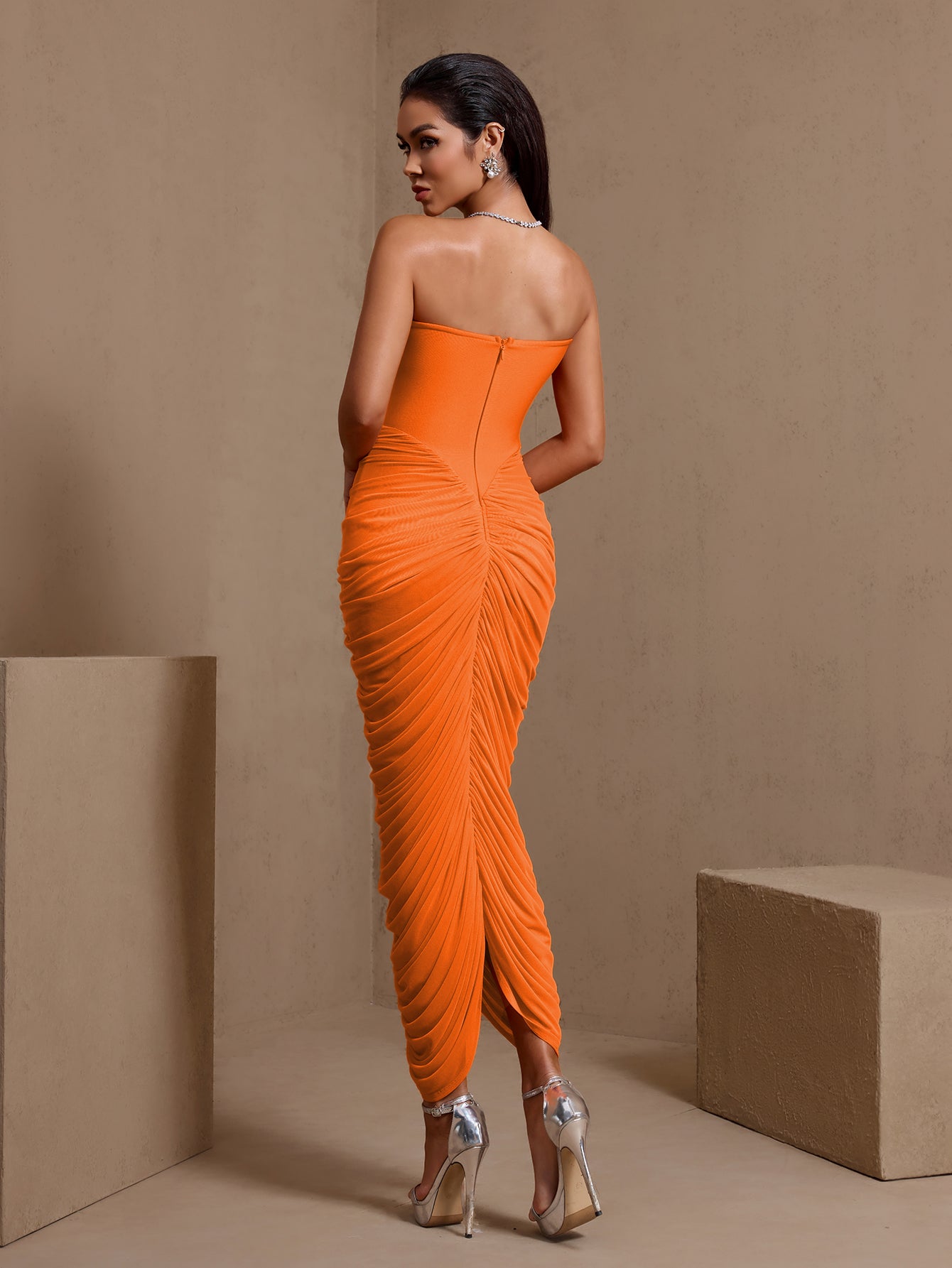 Corset Flower Ruched Mesh Bandage Dress
