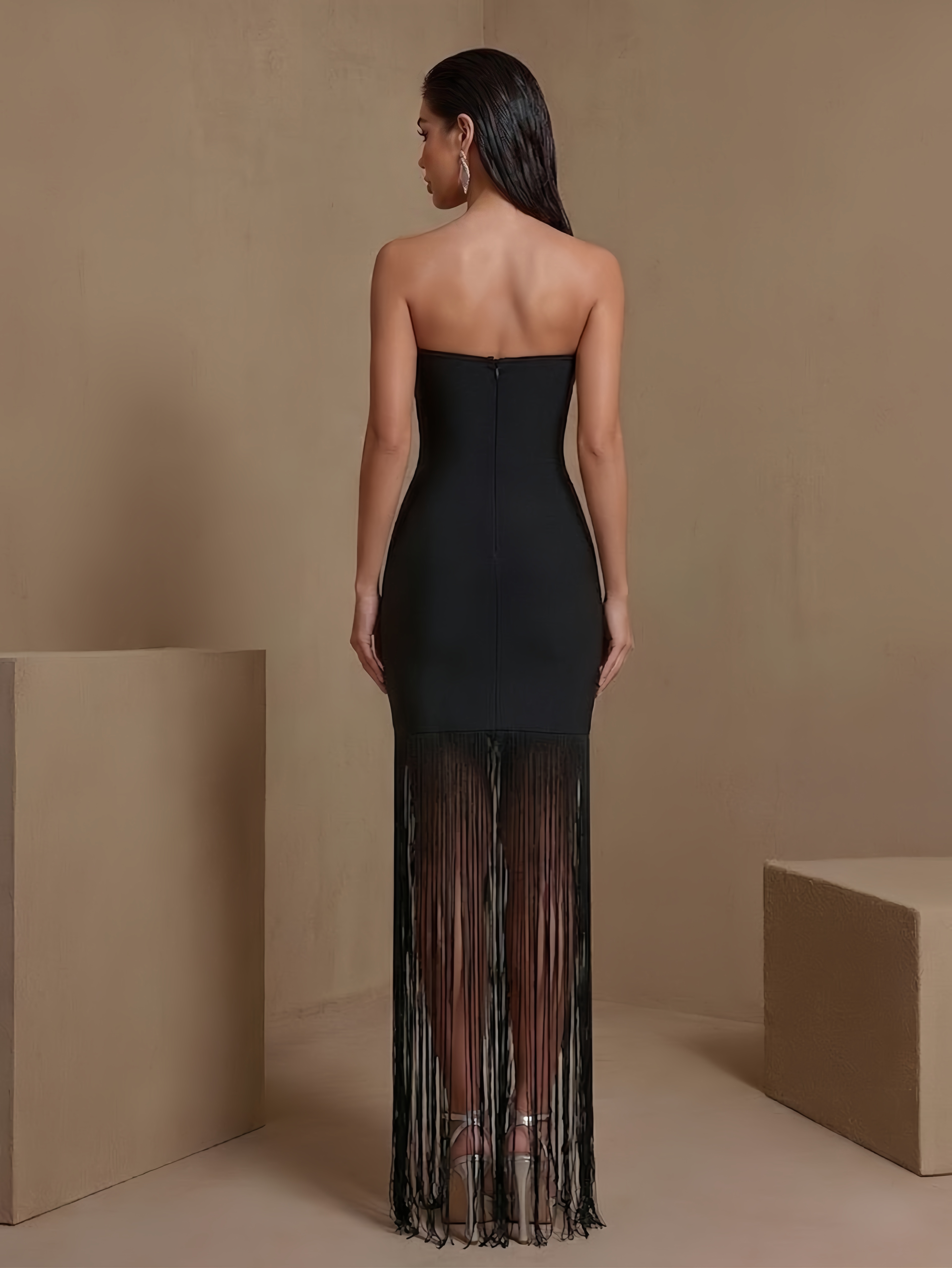Snowflake Fringe Strapless Bandage Dress