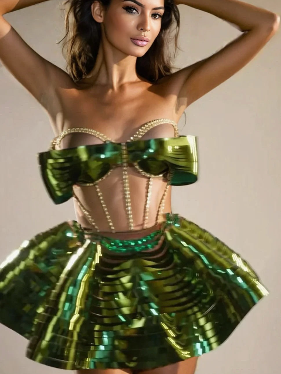 Futuristic Metallic Texture Corset Set