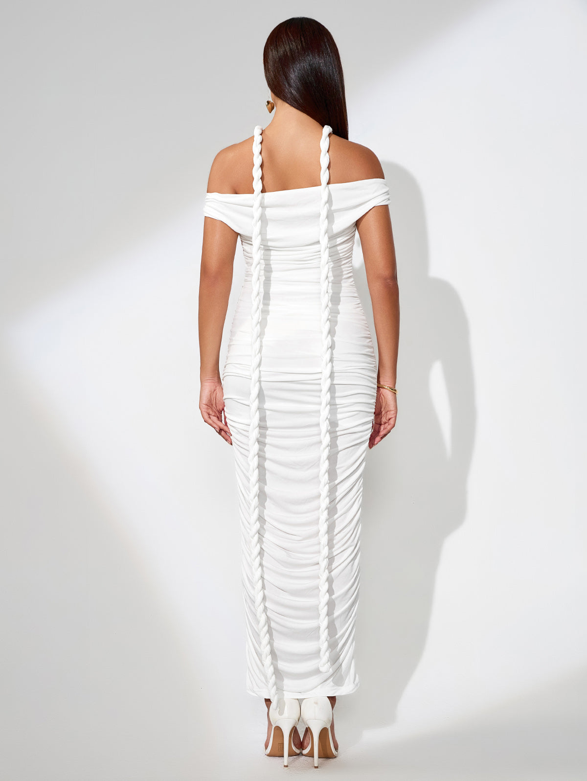 Off Shoulder Ruched Maxi Dress