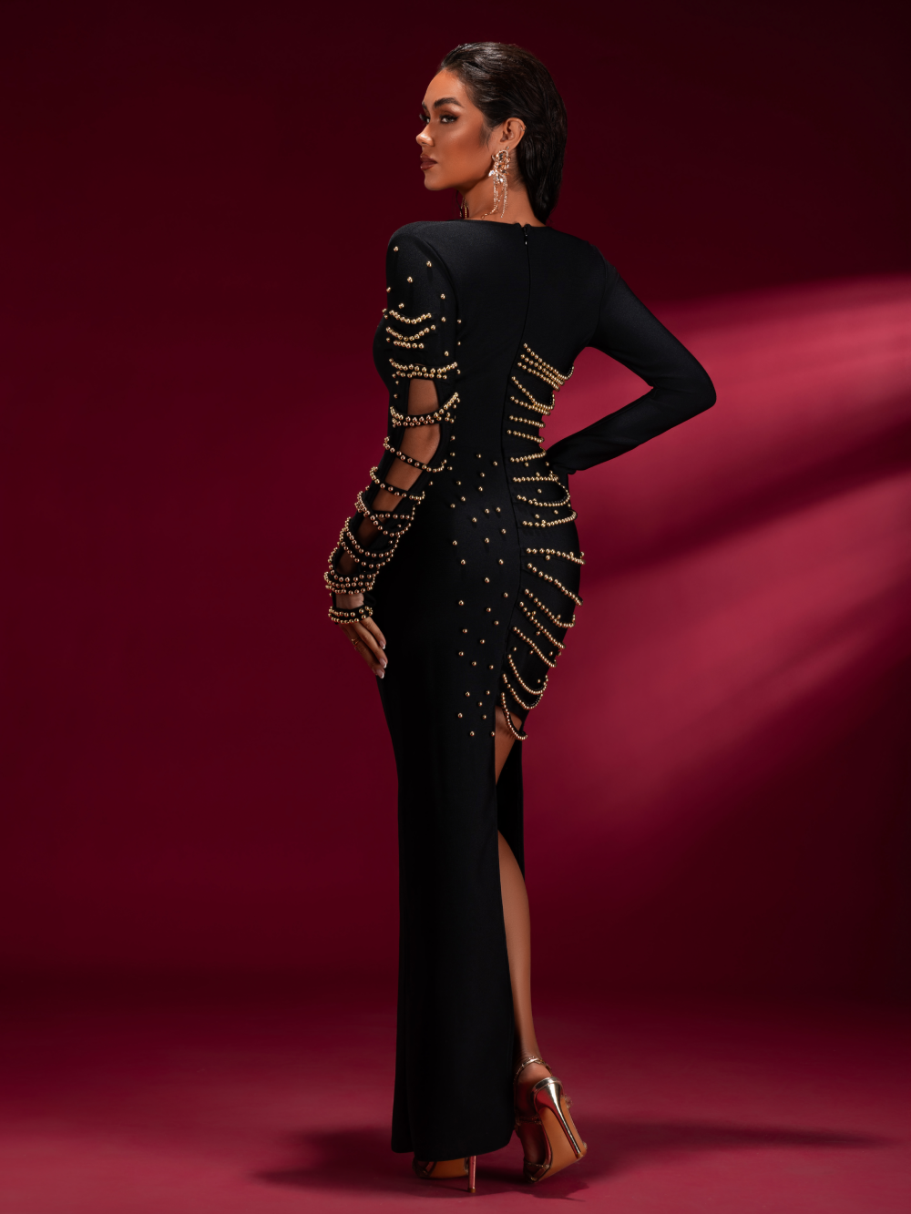 Beadwork Bandage Maxi Gown, detail view