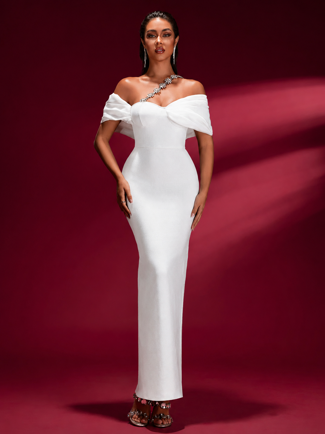 Crystal Embellished Off-Shoulder Bandage Dress, gallery view 8