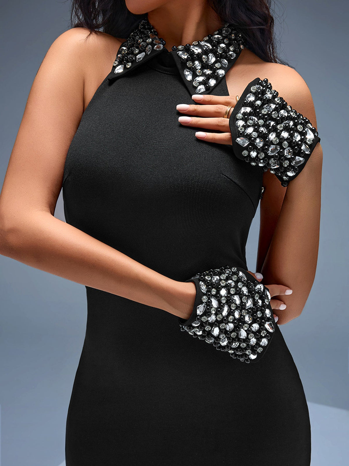 Crystal Embellished Open-Back Bandage Dress, back view