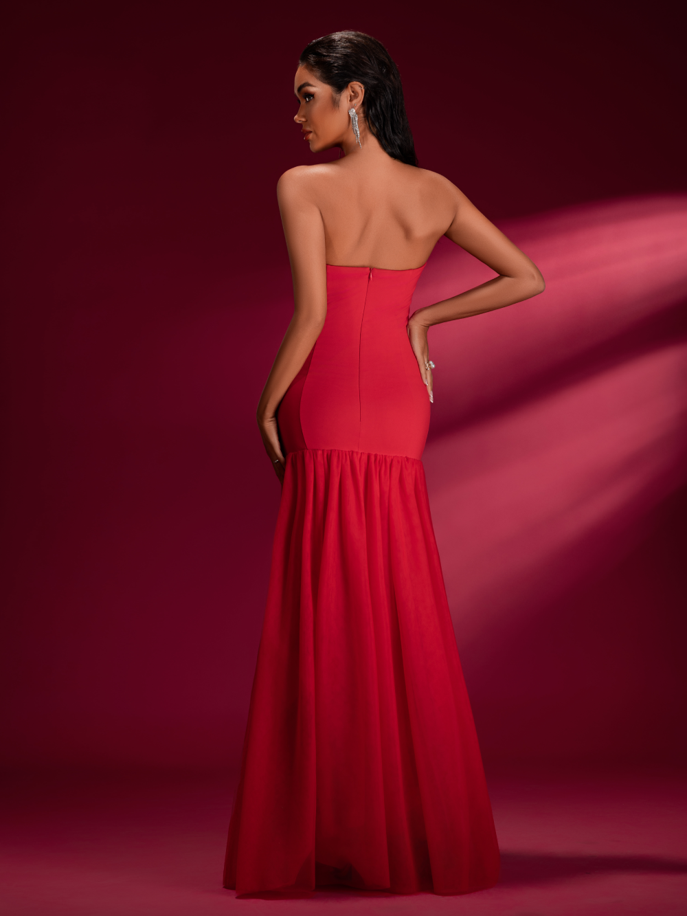 Crystal Embellished Tulle Strapless Gown, detail view