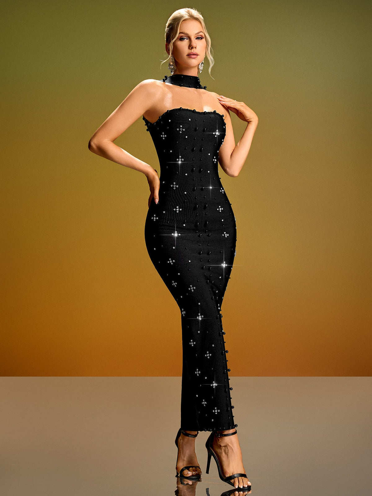 Crystal Strapless Bandage Maxi Dress, front view