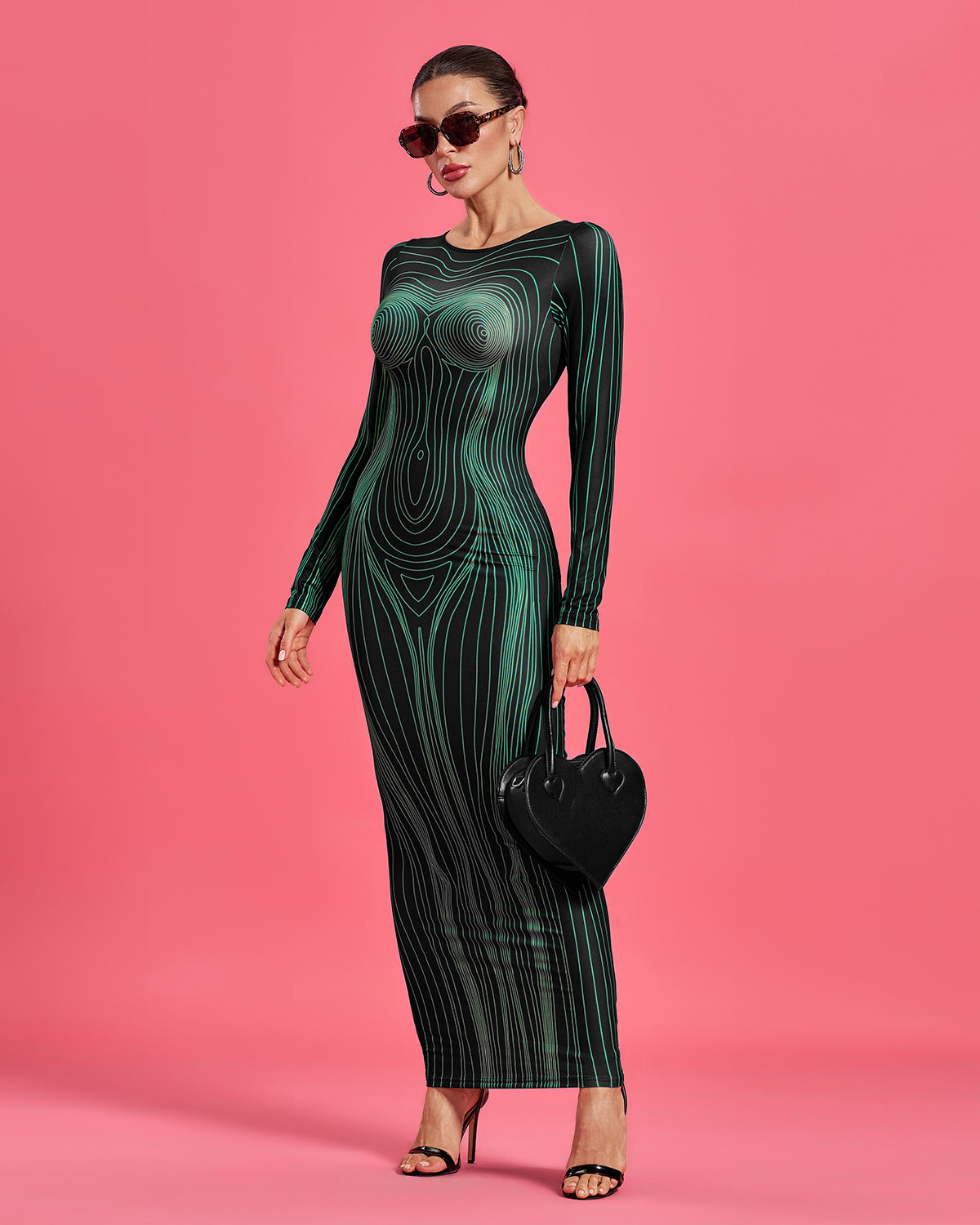 Green Goddess Printed Maxi Bodycon Dress