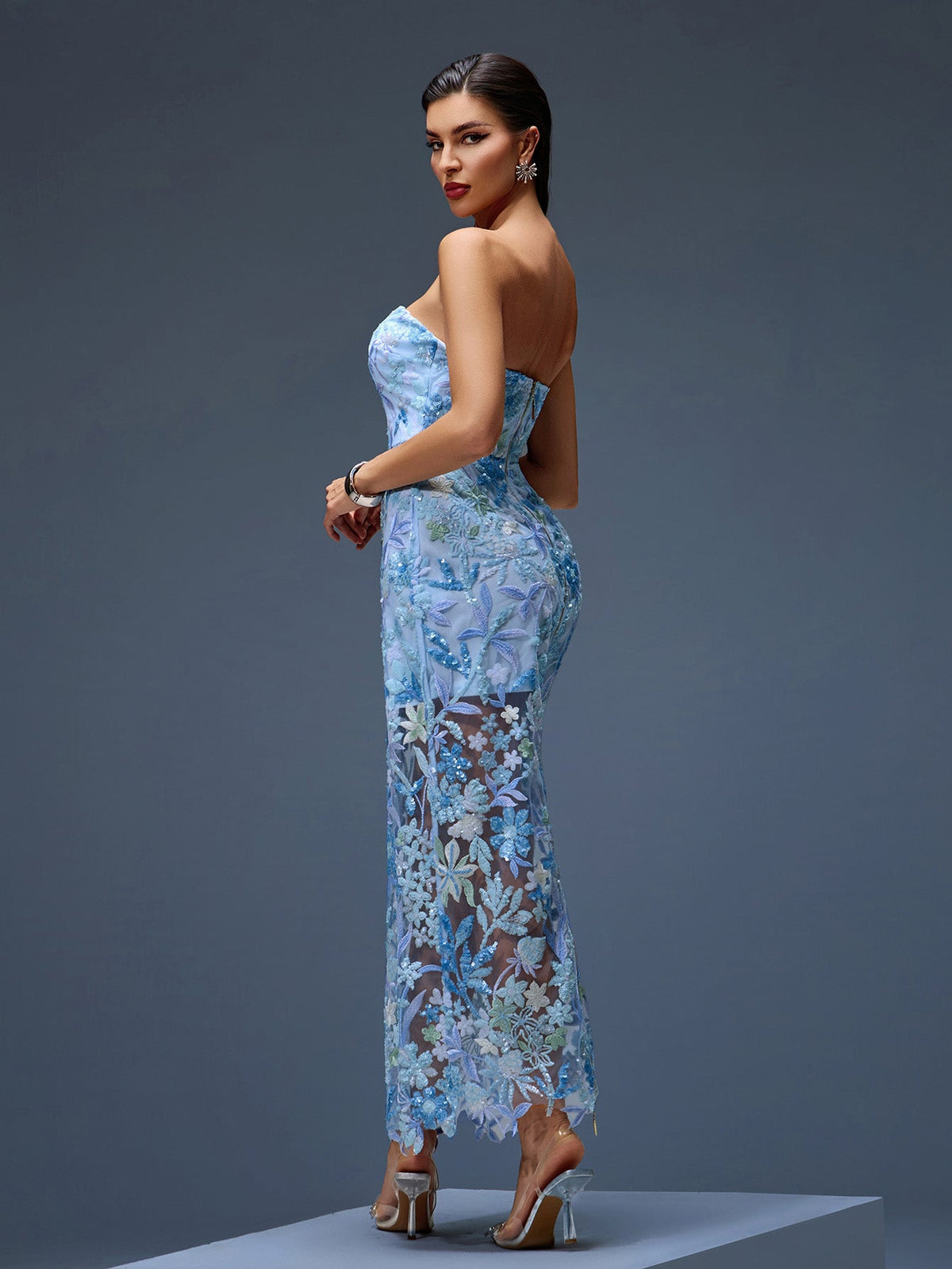 Dahlia Floral Sequin Bustier Maxi Dress, detail view