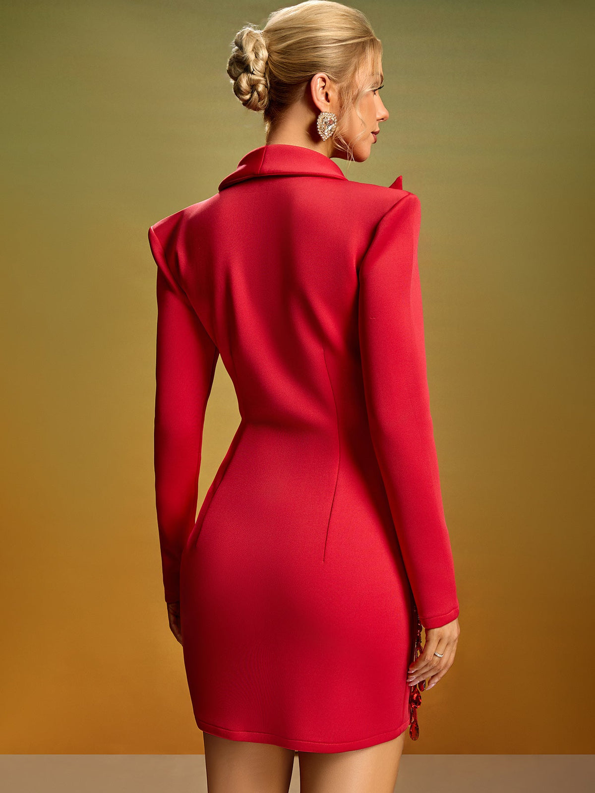 Deep V-Neck Crystal Blazer Mini Dress, detail view