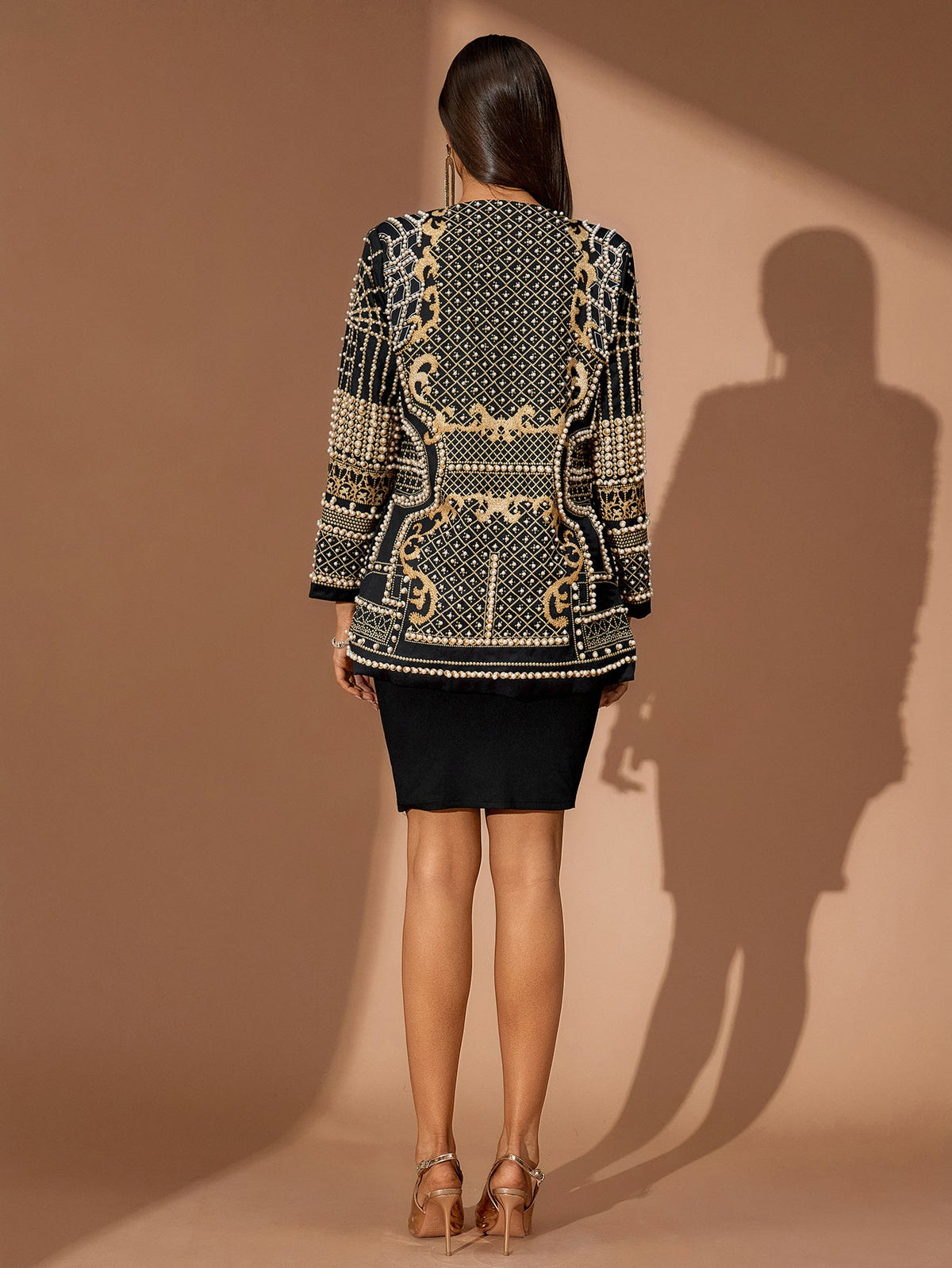 Embellished Deep V-Neck Blazer Mini Dress, back view