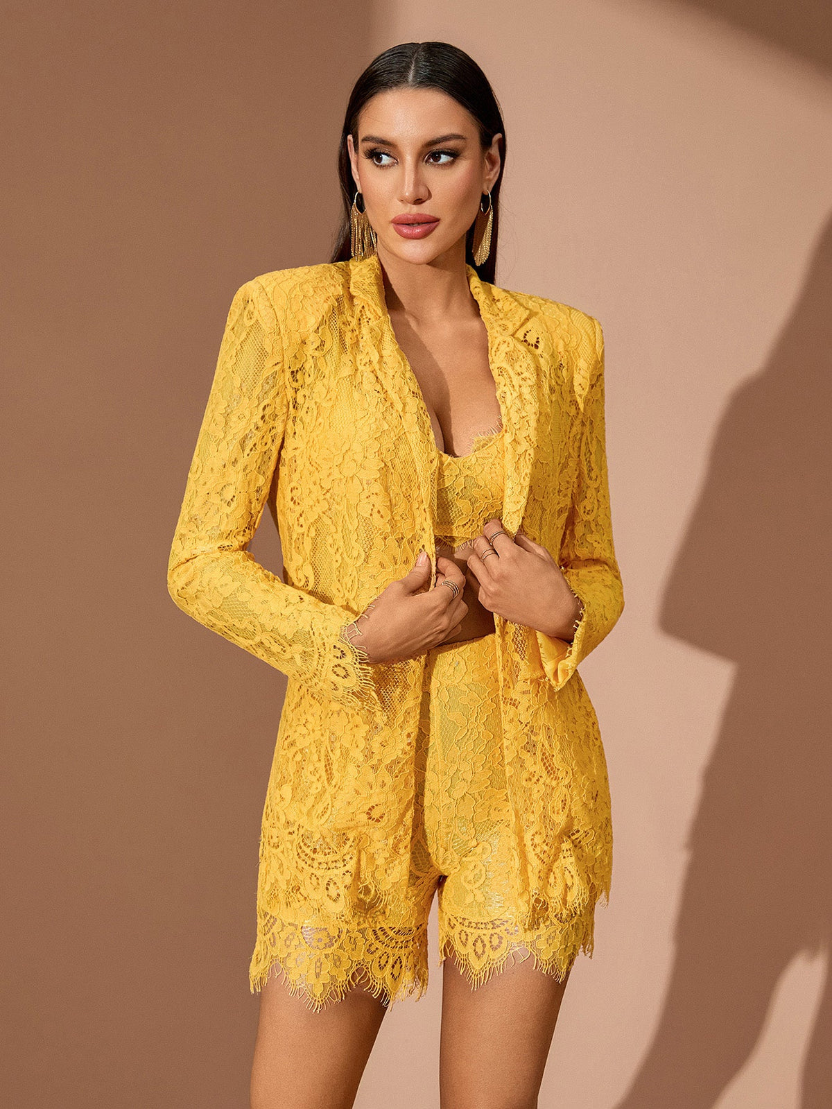 Embellished Three-Piece Shorts Set, full-length styling view