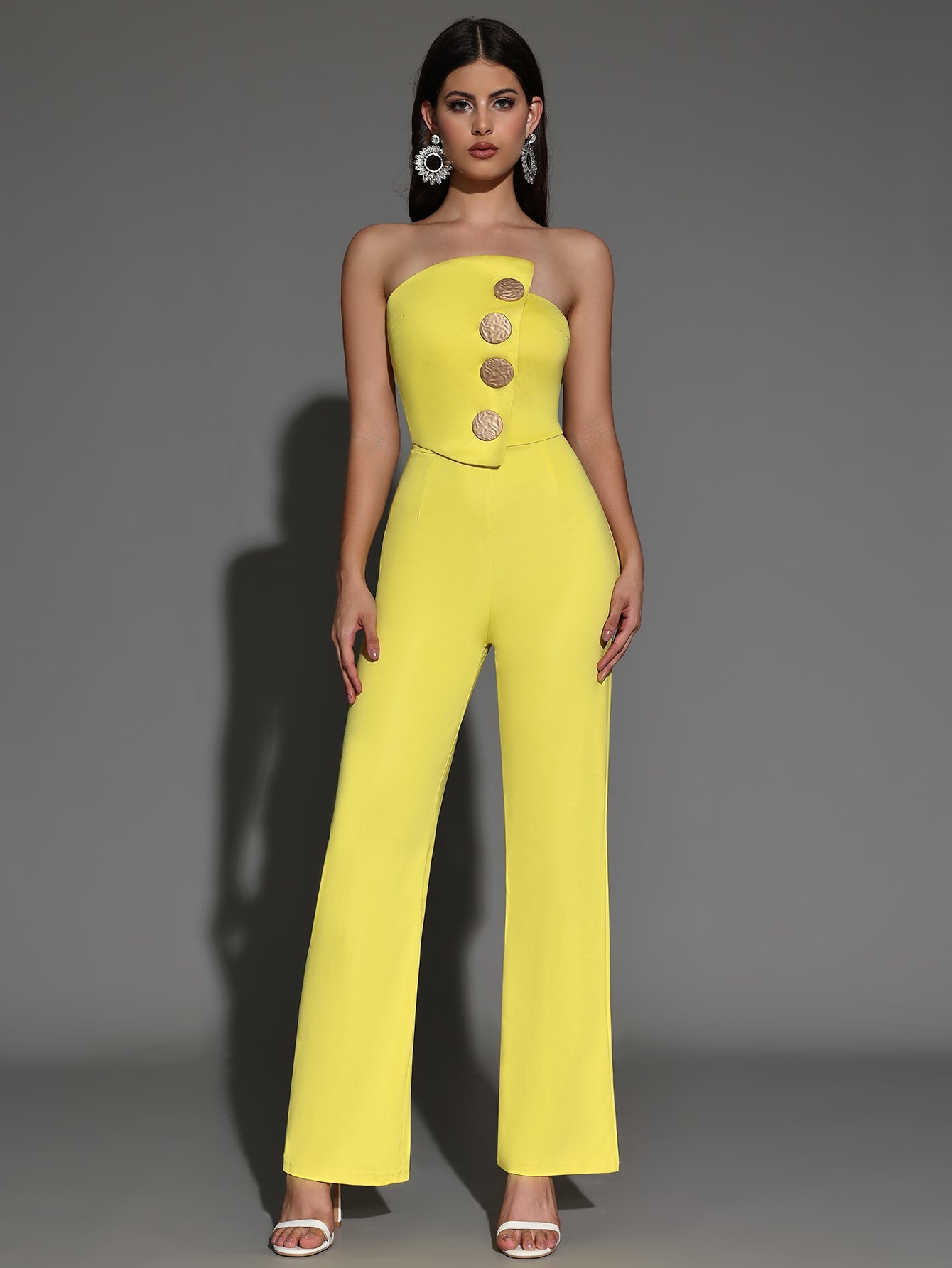 Button-Front Asymmetric Jumpsuit