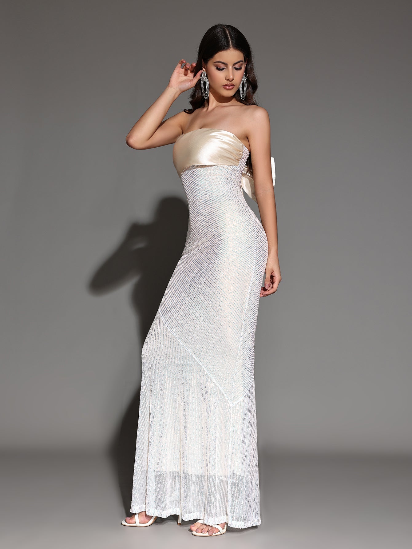 Bowknot-Backless Sequin Maxi Dress