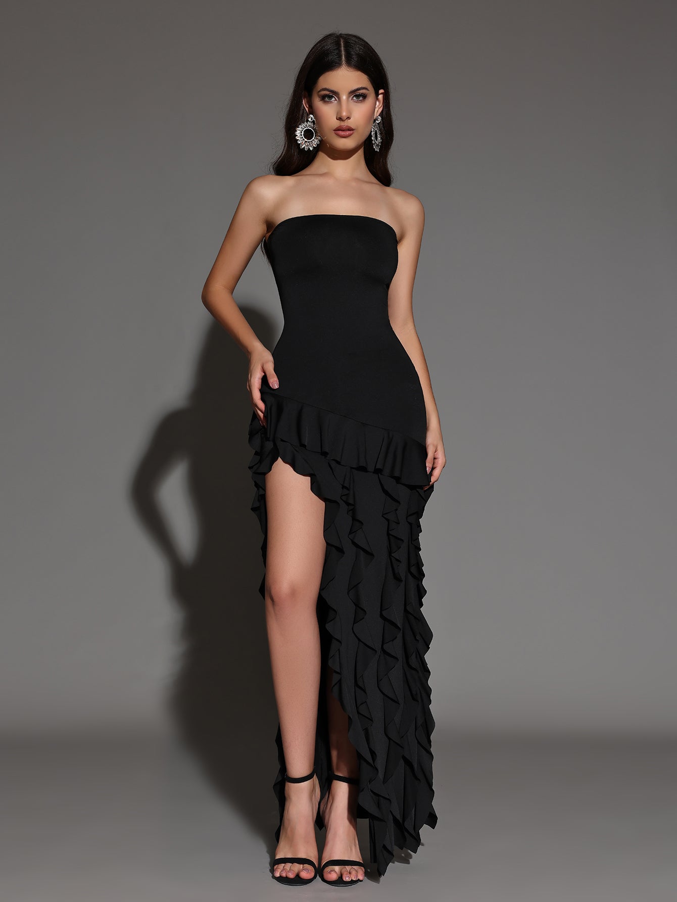 Strapless Elegant Ruffle Hem Maxi Dress