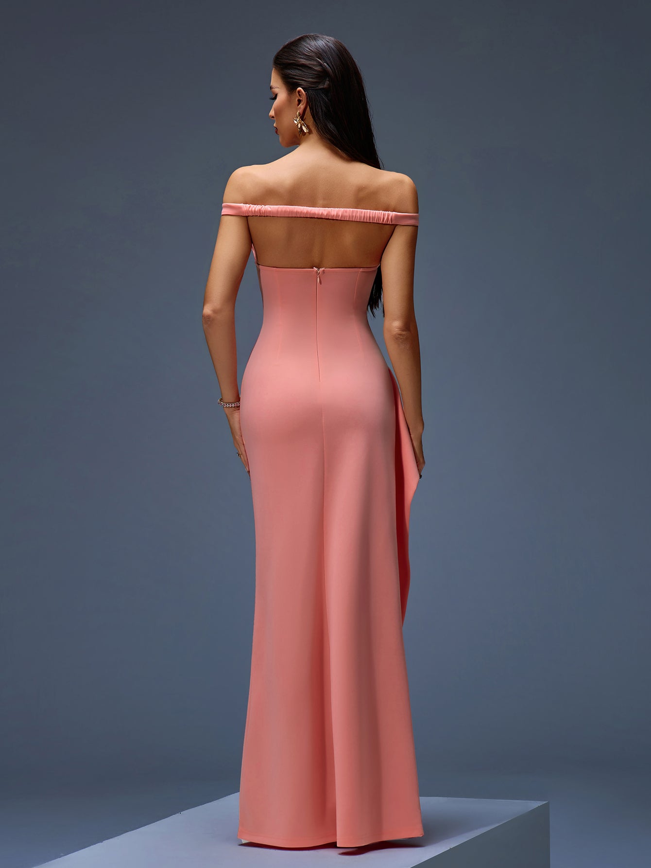 Off Shoulder Asymmetric Maxi Dress