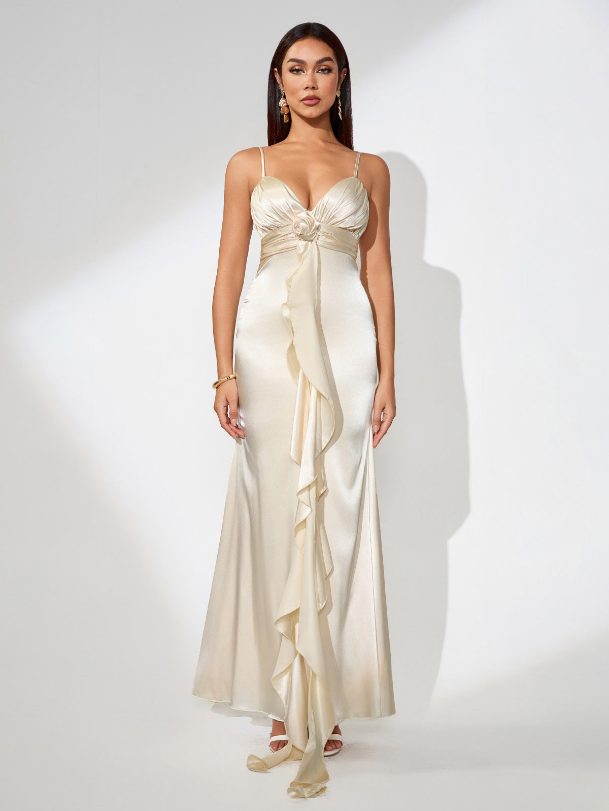 Elegant Rose Flouncing Skinny Dress